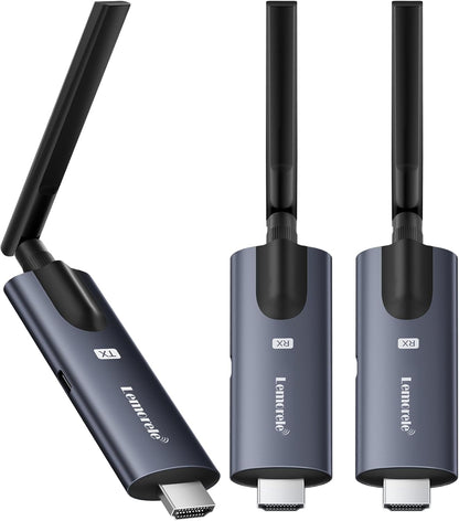 Lemorele Draadloze HDMI-zender met 2 ontvangers, 1080P, ondersteunt 1 TX voor 4 RX Max. Videostreaming van pc, camera, tv-box naar HDTV, monitor, projector