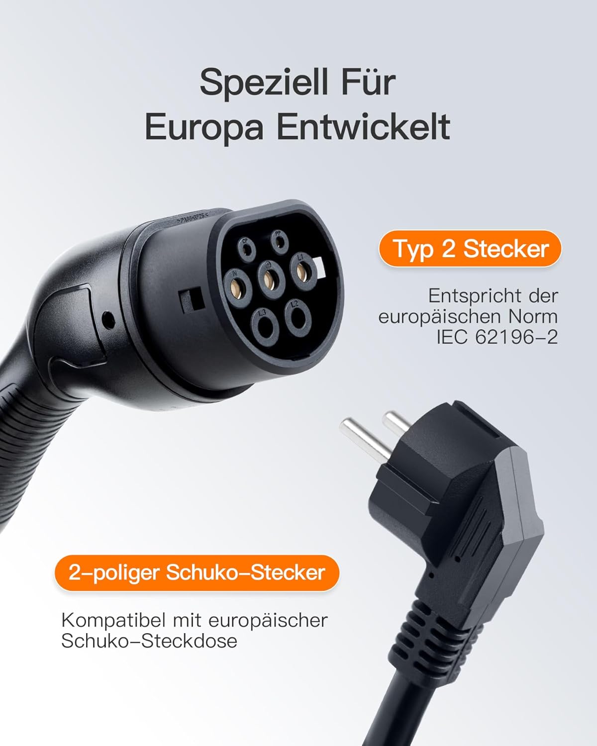 tomons Oplader voor elektrische auto, type 2, 3,5 kW, 16 A, 6 m, instelbare stroom 6/8/10/13/16 A, IP66, draagbare oplader voor EV's en PHEV's, mobiele wandbox, met led-display en vertragingsfunctie.