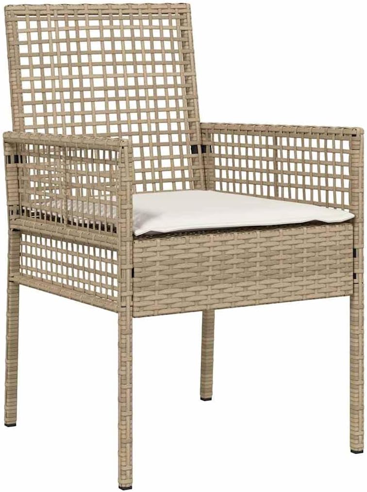 vidaXL Outdoor Square Garden Dining Table 90cm Tempered Glass Modern Patio Furniture UV Resistant Steel Frame Beige and Cream For Balcony Poly Rattan - QUORE