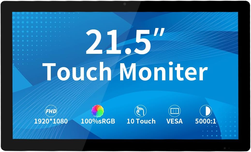 21,5" 1920x1080 Touch Monitor, 10-punts capacitief touchscreen, HDMI/VGA-interface, geïntegreerde luidsprekers, VESA, commercieel display