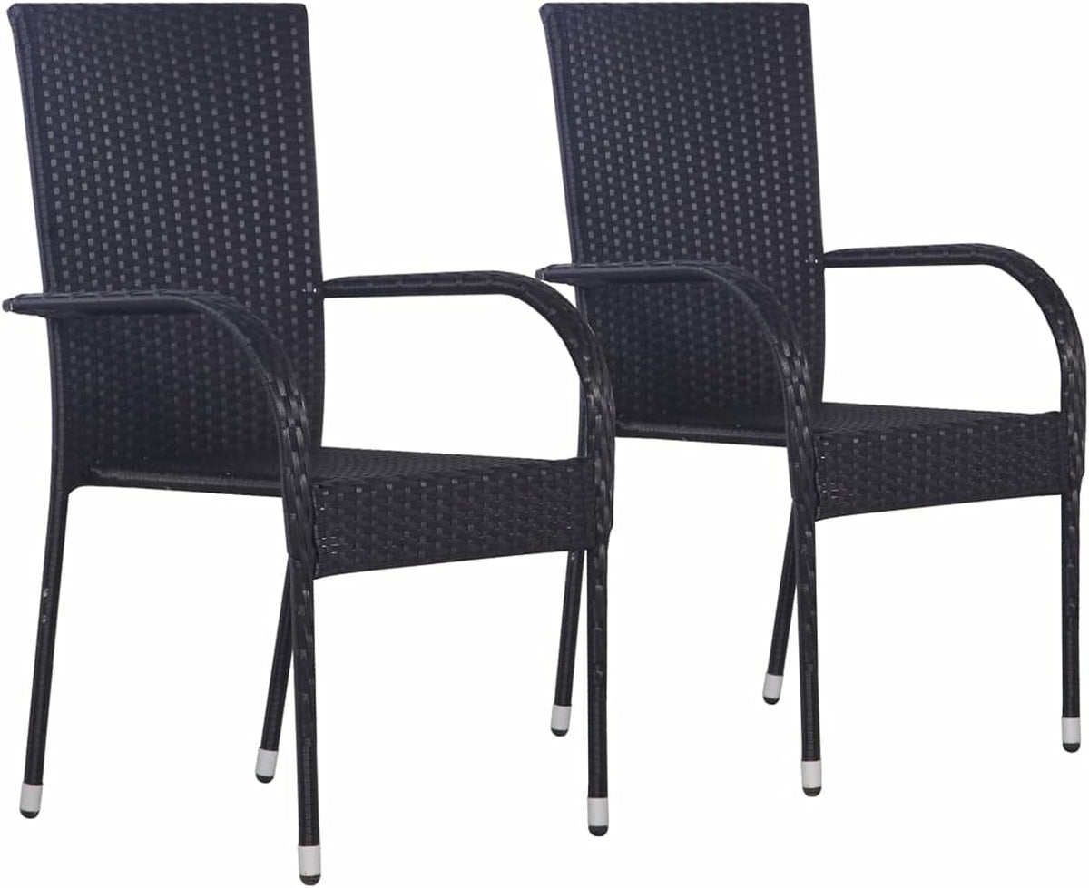 Tidyard Eetkamermeubelset voor tuin, 3-delig, set van tafel en stoelen voor buiten, massieve acaciatafel, rotan stoelen, voor terras, balkon, zwart - QUORE