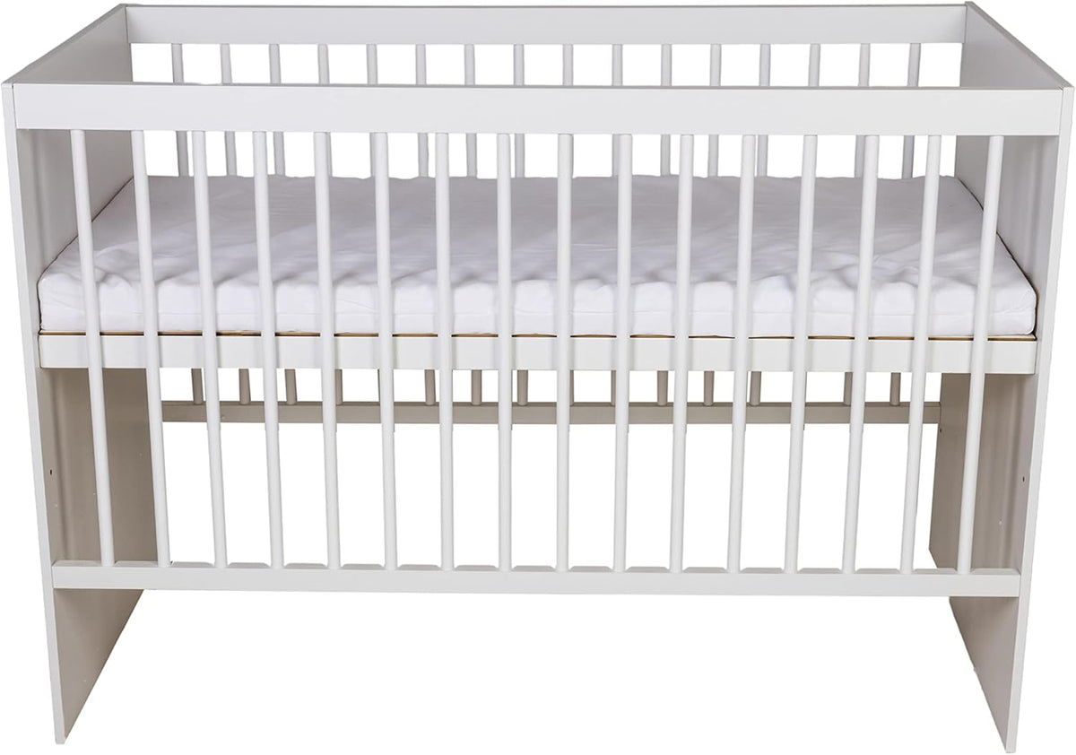 Cot Tany White 120 x 60 cm - Cot with slatted frame 3 levels adjustable in height - Lacquered pine wood - QUORE