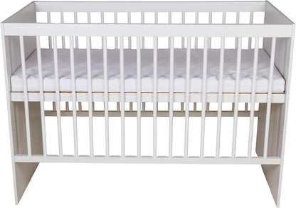 Cot Tany White 120 x 60 cm - Cot with slatted frame 3 levels adjustable in height - Lacquered pine wood - QUORE