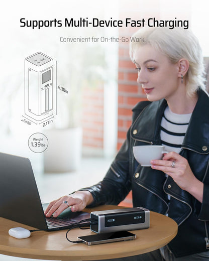 CUKTECH 20 powerbank, 25000 mAh, 210 W, draagbare oplader met 3 poorten, laptoplader, USB C PD 140 W, digitaal display, snel opladen voor laptop, MacBookPro, GalaxyS23, iPhone15