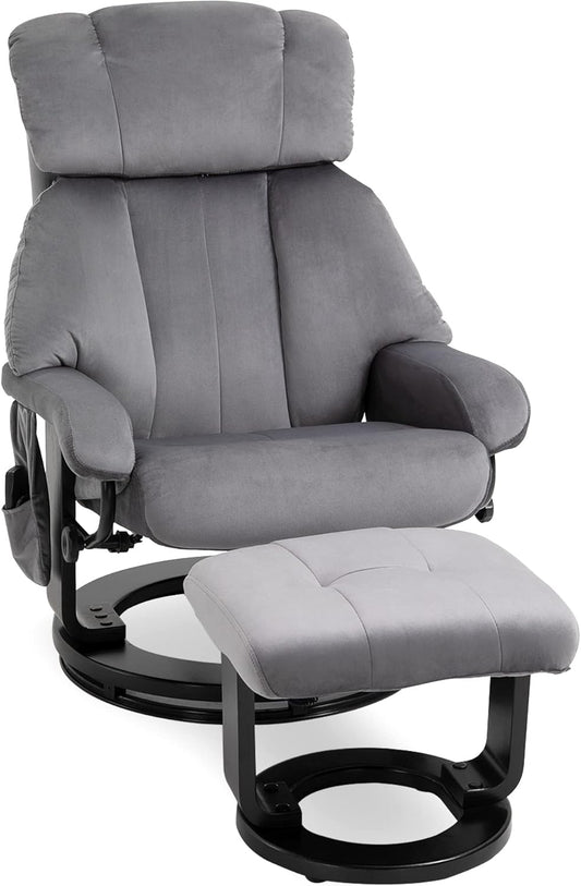 HOMCOM massage armchair TV recliner armchair with stool massage function velvety polyester grey 76 x 80 x 102 cm - QUORE