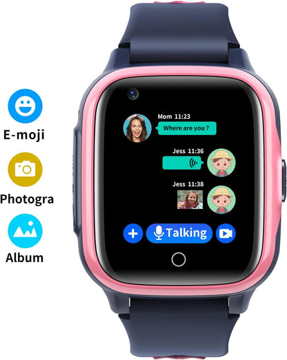 Smartwatch Kids GPS met 4G WiFi Video-oproep SOS-camera Waterdicht Bericht Wekker Stopwatch Klasse-modus Muziekspeler Trillingsmelding Cadeau voor Jongens Meisjes Compatibel met iPhone Android