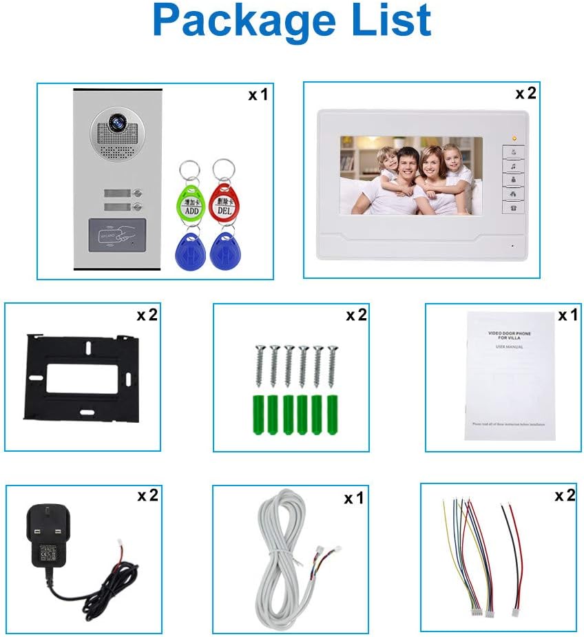 KDL Heimat 7 inch RFID video deurbel intercom deurtelefoon systeem 2 monitoren met 1 IR camera Nachtzicht 800x480 Hoge resolutie voor meerdere appartementen / gezinnen
