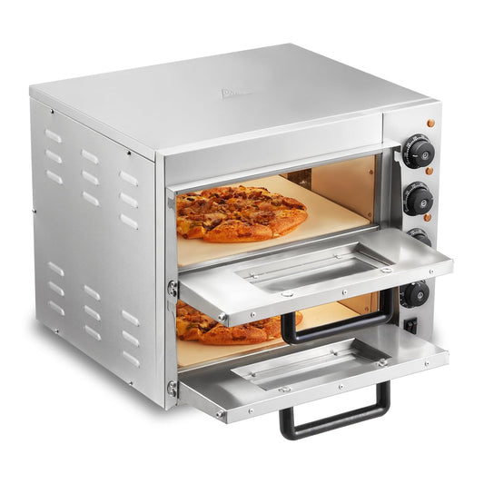 VEVOR Elektrische pizzaoven, 35 cm, elektrische oven, 2 pizzaplanken van roestvrij staal met pizzasteen, multifunctionele pizzaoven voor binnen, restaurant, koken, thuis, keuken