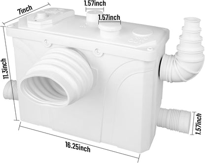 Sanitaire hakselaar, 700 W, afvalwaterpomp, 190 l/min, verticaal, 7 m, met 4 waterinlaten, geschikt voor toiletpompen, douches, badkuipen, wastafels