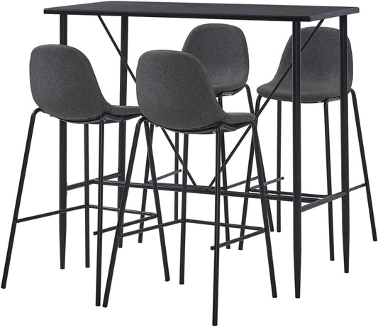 5-delige barset, stof, donkergrijs, tuinmeubilair, bistroset, zitgroep met stoelen en tafel, balkonmeubels, outdoor meubelset voor terras, tuin, balkon -A - QUORE