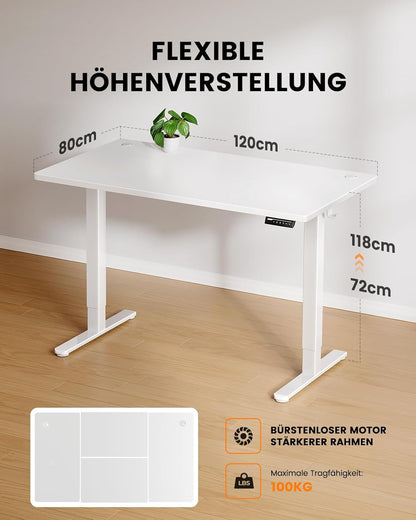 ErGear Elektrisch Zit-Sta Bureau - 120 x 80 cm - 100 kg Draagvermogen Hoogte Verstelbaar Bureau met Geavanceerde Borstelloze Motor, Stille Werking, Robuust Metalen Frame
