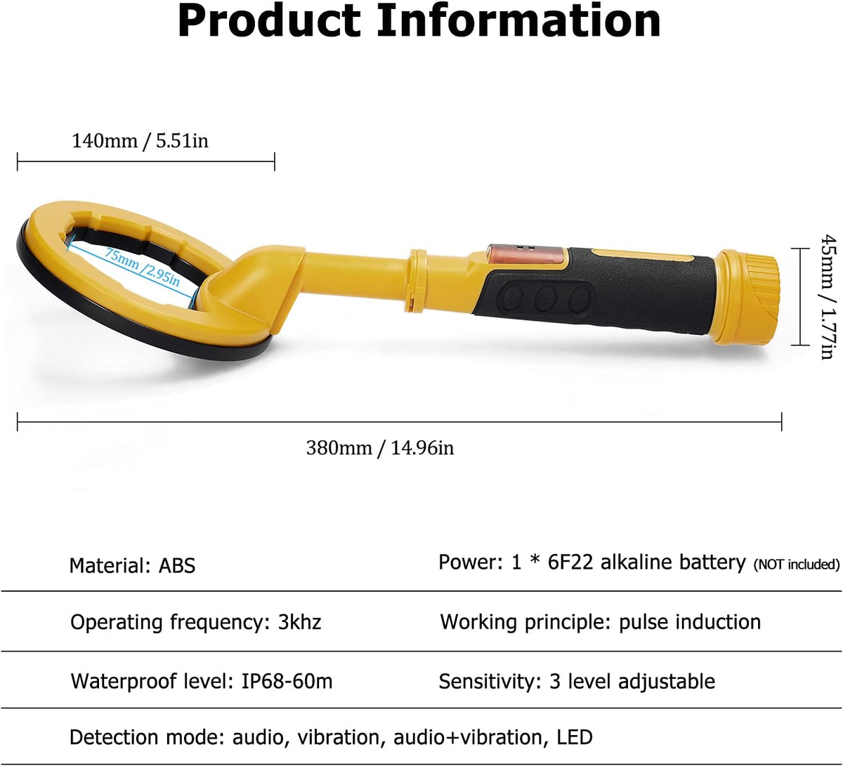 2-in-1 Metaaldetector en Pinpointer – Metaalzoeker – Goudzoeker – Schatzoeker – Duikmetaaldetector – IP68 Waterdicht tot 60 Meter – 3 Gevoeligheidsniveaus