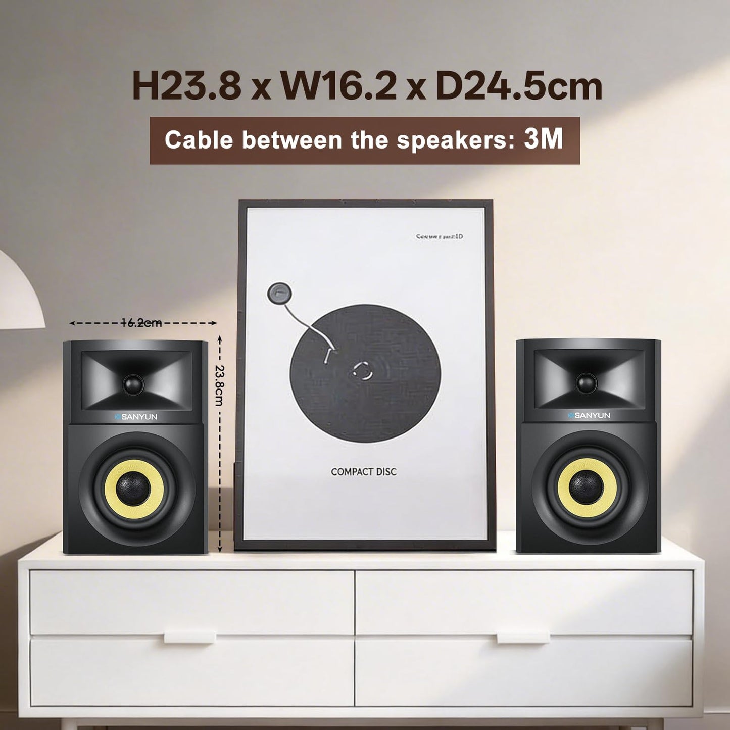Actieve Boekenplankluidsprekers – 2.0 Speakers, Near-Field Monitoren, Boekenplankspeakers, Actieve Luidsprekers – Zwarte Houten Behuizing – 4 Inch Glasvezelwoofer – Bluetooth 5.4, AUX & Optisch