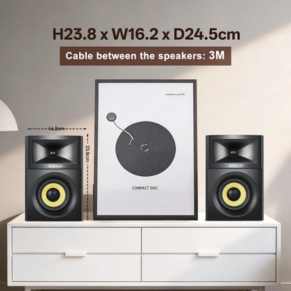 Actieve Boekenplankluidsprekers – 2.0 Speakers, Near-Field Monitoren, Boekenplankspeakers, Actieve Luidsprekers – Zwarte Houten Behuizing – 4 Inch Glasvezelwoofer – Bluetooth 5.4, AUX & Optisch