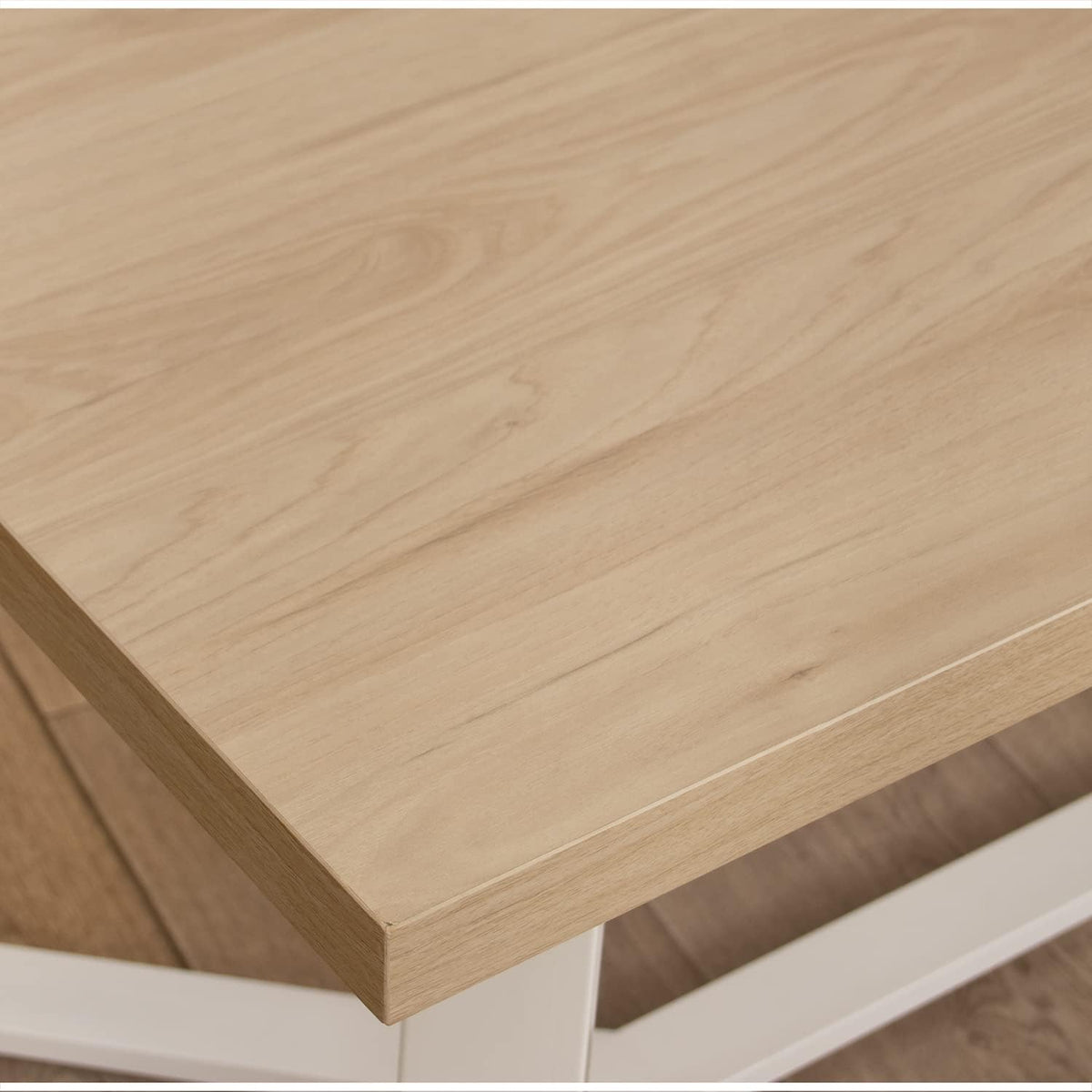 DRW Eettafel van natuurlijk hout en metaal, in natuur en wit, 160 x 90 x 75 cm, dikte van de tafel: 3,2 cm