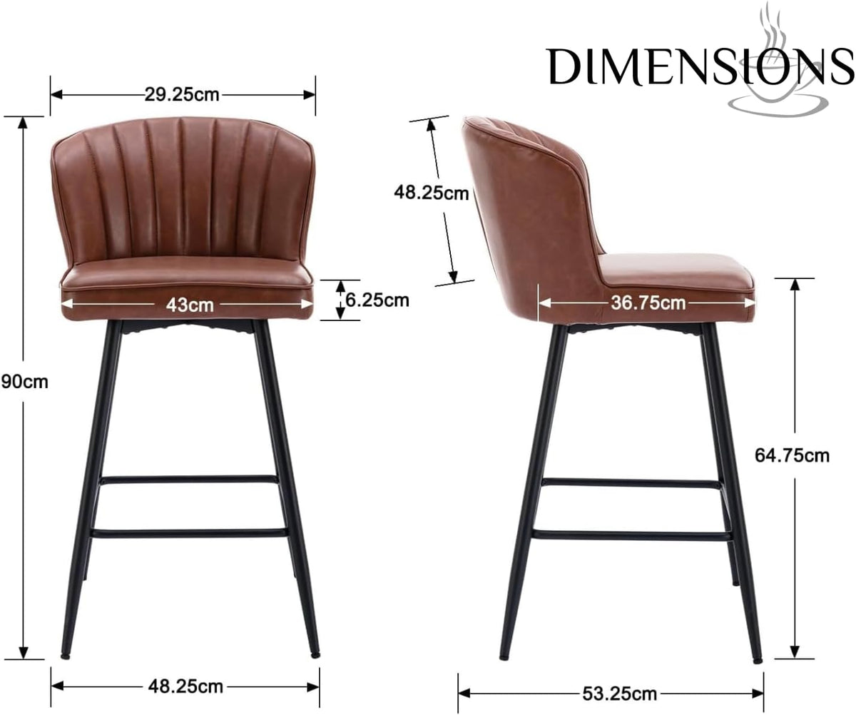 chairus Breakfast Bar Stools Set of 4 Kitchen Sink Stools, Modern Leather Bar Chairs with Metal Legs, Brown - QUORE