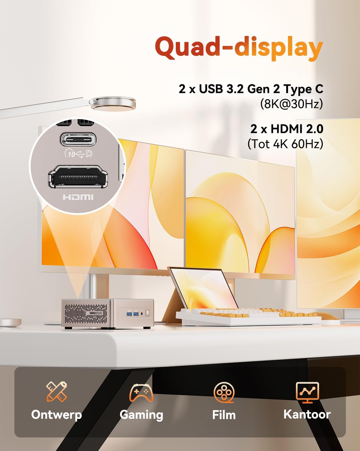 GEEKOM A5 2025 Edition Mini PC, with AMD Ryzen 5 7430U, 16GB DDR4 RAM, 512GB SSD, Windows 11 Pro, 4K UHD, Quad Display, 2× USB-C, 2× HDMI, SD Card Slot, Compact Desktop PC, with Wall Mount - QUORE