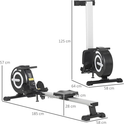 HOMCOM Home Rowing Machine, Folding Rowing Machine with 8 Levels, Magnetic Braking System, LCD Display, Full Body Training, Aluminium, Black - QUORE