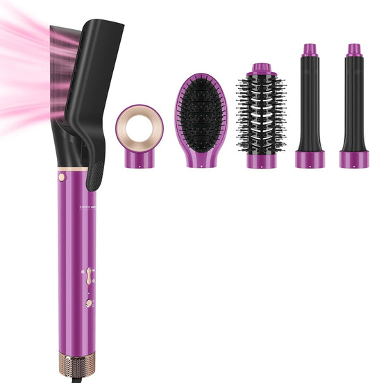 6-in-1 airstyler met airstyler en auto-wrap-krulopzetstukken, PARWIN PRO BEAUTY ionen-haardroger, warmluchtborstelset, 110.000 tpm hoge toerige motor, voor drogen, gladmaken, volume en krullen, rood