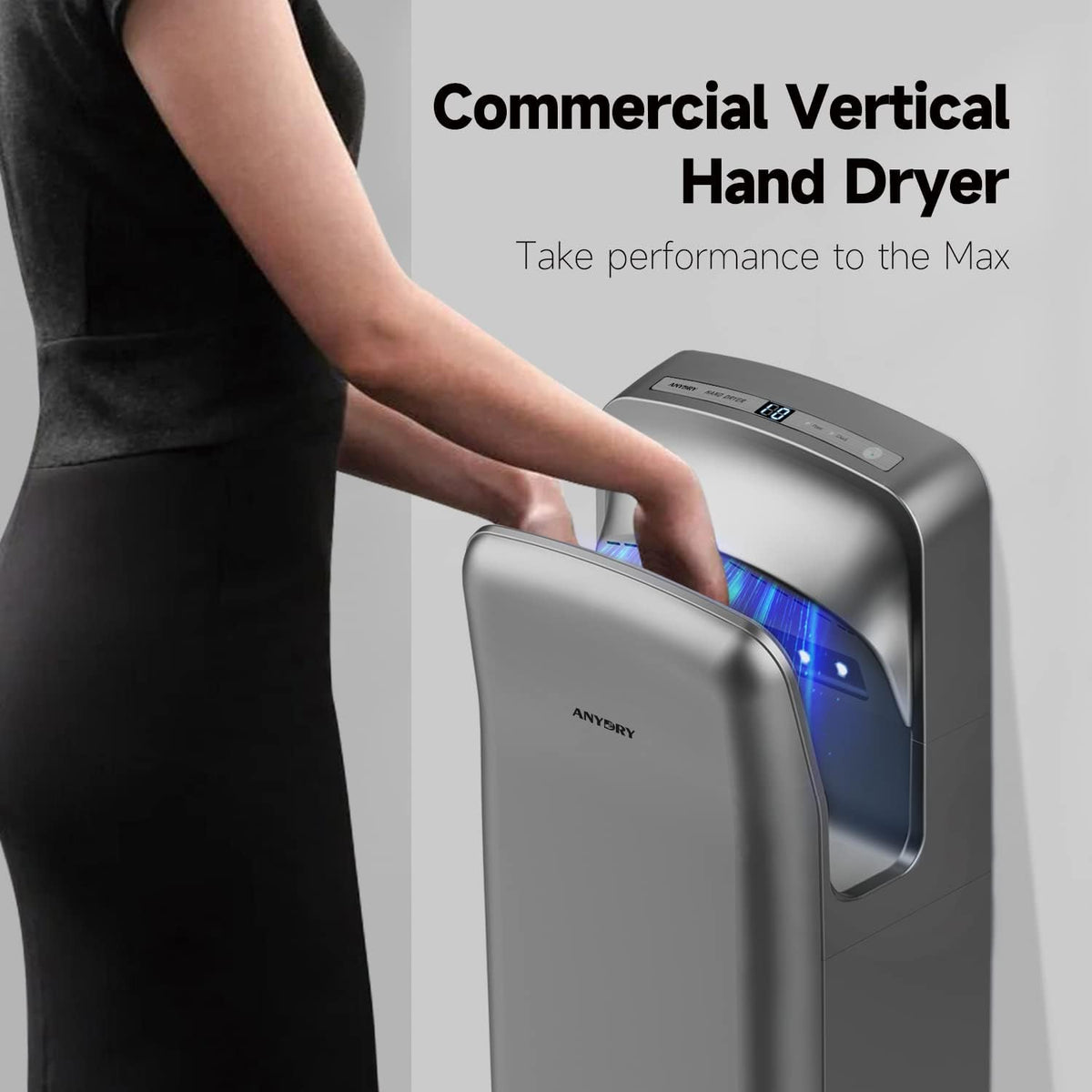 anydry 2005H Handdroger, Commerciële Elektrische Handdroger, met HEPA-filter, Super Krachtig, 7-10 Seconden om te Drogen, 1750-2050W (Zilver)