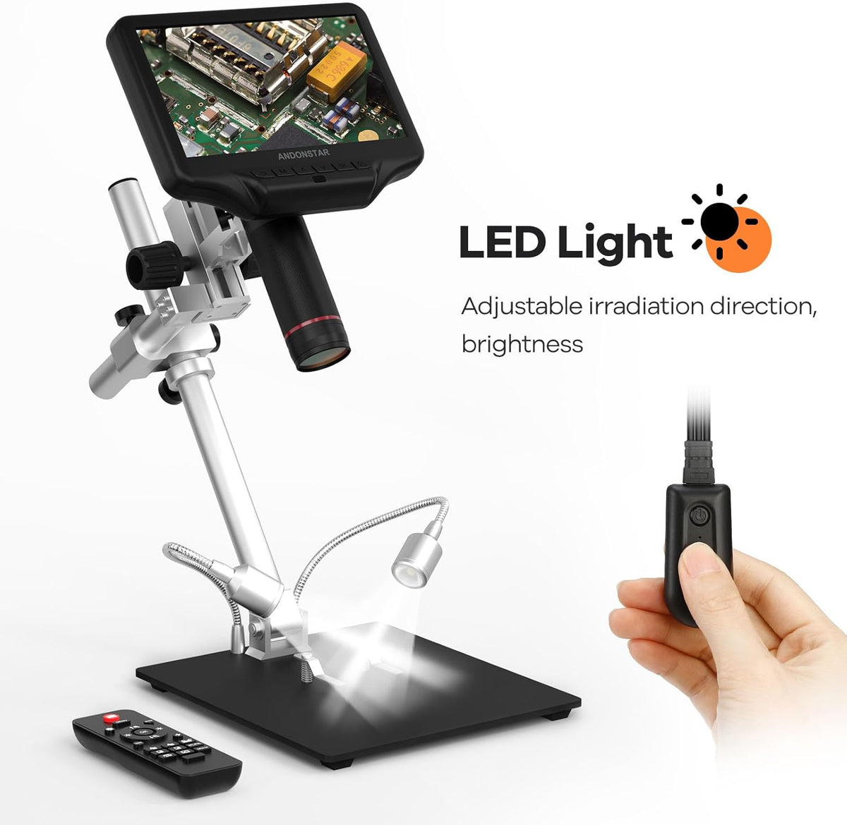 AD407 Pro 3D HDMI Soldering Digital Microscope, 4MP 2160P UHD Video Record, 7 inch Adjustable LCD Screen USB Video Electronic Microscopes for Repairing, Circuit Board, SMT SMD DIY