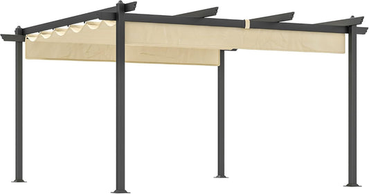 Aluminium Pergola – Tuinpaviljoen – Terrasoverkapping – Schaduwdoek – Buitenluifel – Inschuifbaar Dak – 390x390x223 cm – Roestvrijstalen 80mm Kolommen