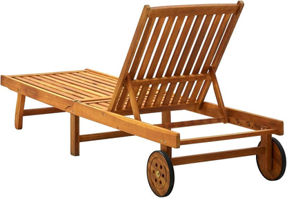 Gecheer Garden Sun Lounger with Solid Acacia Wood Cushion, Sun Loungers with Cushion, Outdoor Sun Lounger, Wooden Sun Lounger - QUORE