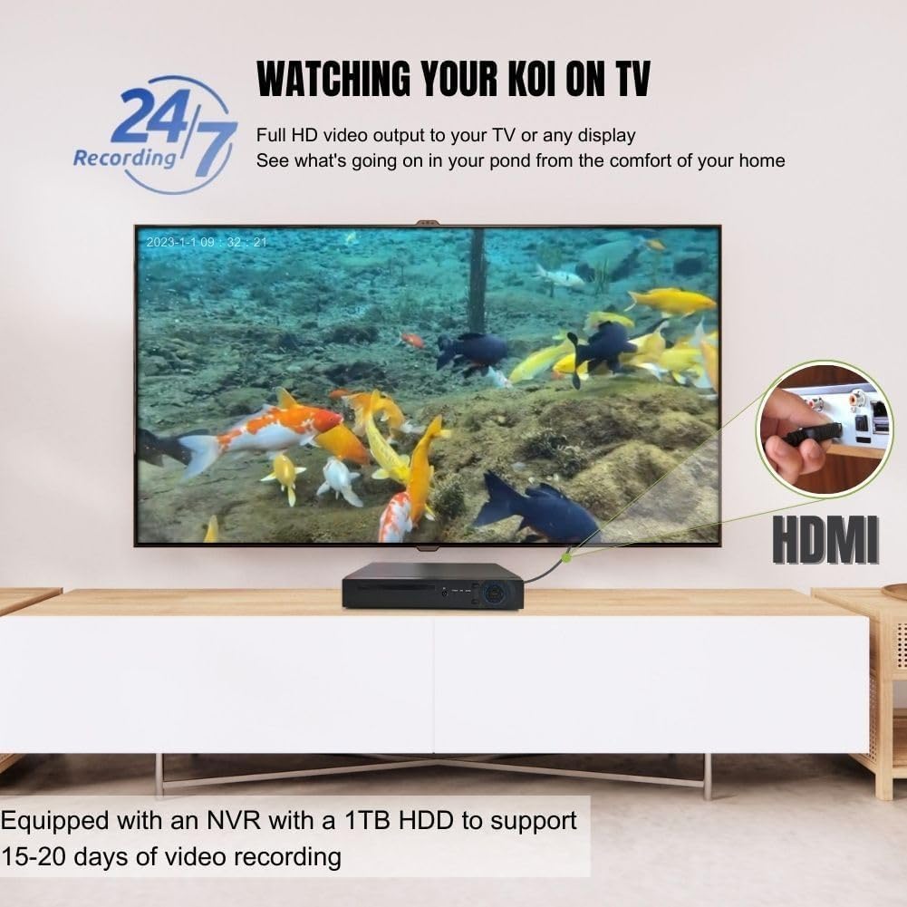 Onderwater camerasysteem – Beveiligingscamera – CCTV camera – Duikcamera – Viscamera – 5MP Full HD – IP68 Waterdicht – 1TB Harde Schijf – Nachtzicht – 32ft Kabel