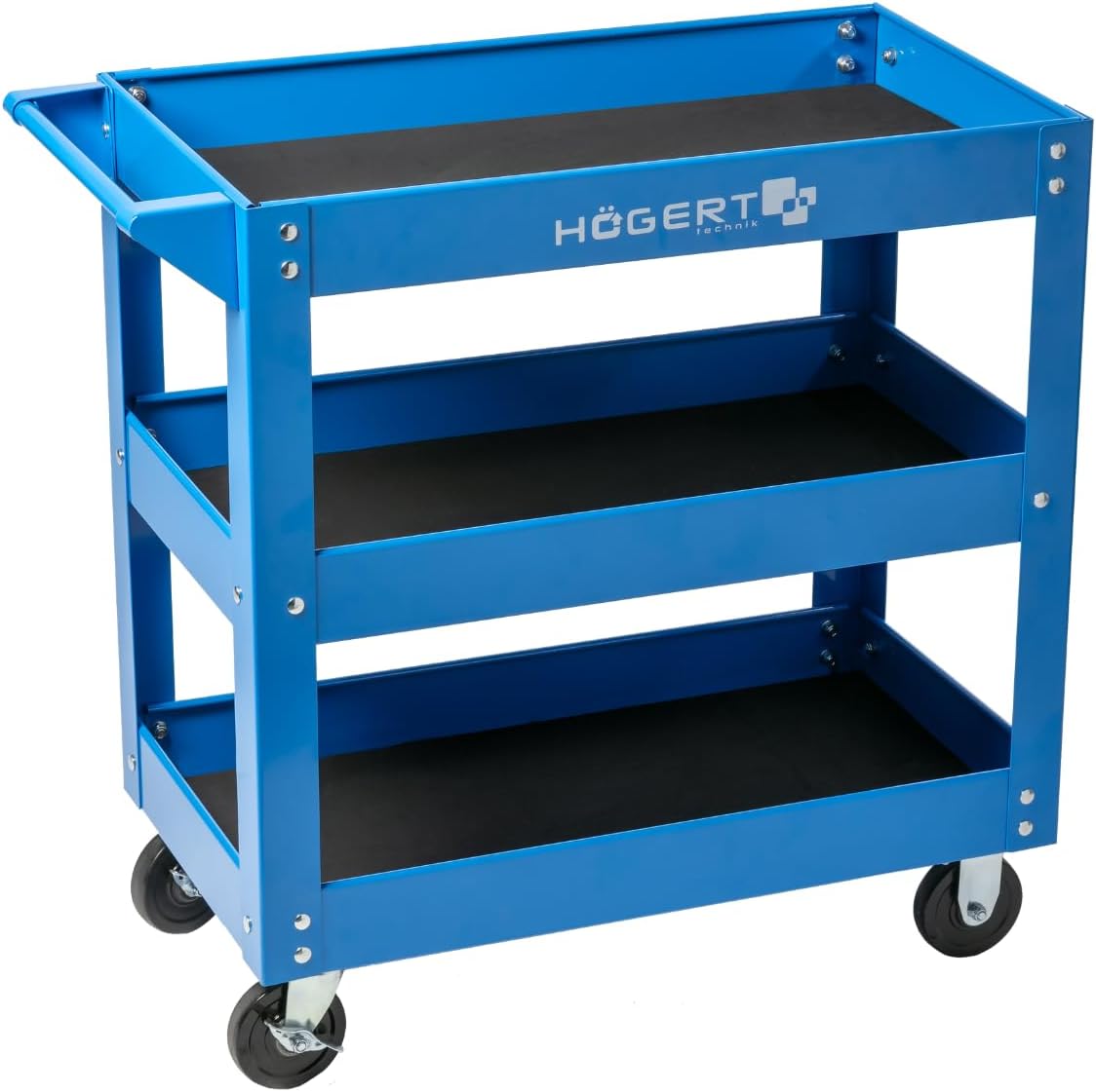 Högert Technik - Werkplaatswagen met 3 etages | Draagvermogen: 110 kg | Met 4 wielen van pvc | 3 niveaus met een oppervlak van 730 x 384 x 80 mm | Gereedschapskasten