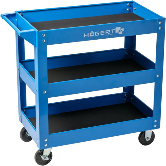 Högert Technik - Werkplaatswagen met 3 etages | Draagvermogen: 110 kg | Met 4 wielen van pvc | 3 niveaus met een oppervlak van 730 x 384 x 80 mm | Gereedschapskasten