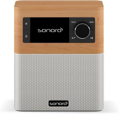 sonoro Stream internetradio met Bluetooth (FM, WLAN, Spotify, Deezer, spatwaterdicht) esdoorn/wit