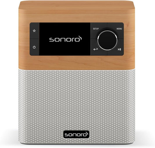sonoro Stream internetradio met Bluetooth (FM, WLAN, Spotify, Deezer, spatwaterdicht) esdoorn/wit
