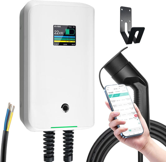 Morec Oplaadstation voor elektrische voertuigen, 22 kW, APP, 6-32 A, driefasig, 380 V, Wallbox 22 kW, met oplaadkabel type 2, 6 m, RCD Typ-B voor BEV/PHEV