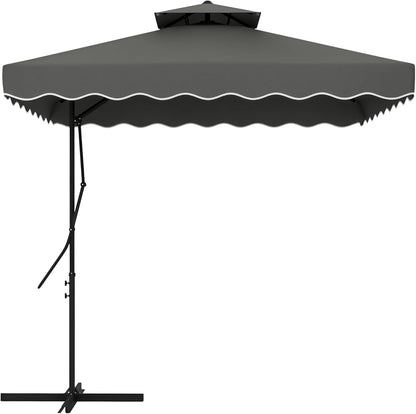 Outsunny Parasol, 243 x 243 cm Balcony Parasol with UV Protection, Floating Parasol with Double Roof, Cross Base, Patio Parasol with Ruffles, 4 Ribs, for Garden, Metal, Dark Grey, Dunkelgrau - QUORE