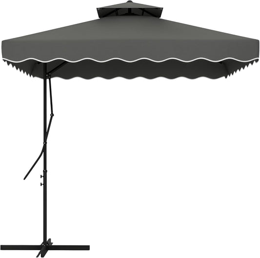 Outsunny Parasol, 243 x 243 cm Balcony Parasol with UV Protection, Floating Parasol with Double Roof, Cross Base, Patio Parasol with Ruffles, 4 Ribs, for Garden, Metal, Dark Grey, Dunkelgrau - QUORE