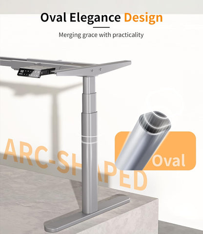 MAIDeSITe In hoogte verstelbare Bureau EL2 Plus Art Elektrisch Bureau met 2 krachtige motoren, elegant ovalen tafelframe, 4 geheugenhoogtes en botsbeveiliging (Grijs)