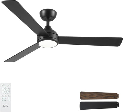 CJOY Plafondventilator, zwart en hout, 132 cm, plafondventilator met licht en stille afstandsbediening, 6 snelheden, 3 CCT, dimbaar, omkeerbaar, timer, Per camera da Letto/Soggiorno