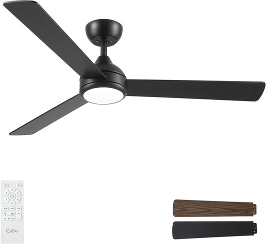 CJOY Plafondventilator, zwart en hout, 132 cm, plafondventilator met licht en stille afstandsbediening, 6 snelheden, 3 CCT, dimbaar, omkeerbaar, timer, Per camera da Letto/Soggiorno