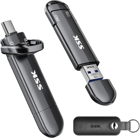 SSK 1 TB externe SSD tot 1000 MB/s, USB 3.2 Gen 2 Dual Flash Drive, draagbare solid-state drive met Type-C en USB-A geheugenstick voor iPhone 15/16/17-serie, Android, Windows, Mac