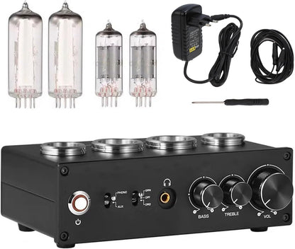 Phono-Voorversterker Met Buizen – Platenspeler Voorversterker – RIAA Voorversterker – MM/MC Voorversterker – Hifi Voorversterker – 3,5 Mm Koptelefoonaansluiting – Treble En Bassregeling