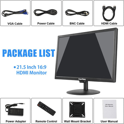 21,5 inch FHD kleine monitor IPS LCD-scherm 1920x1080 60Hz 16:9 met HDMI BNC VGA AV USB-ingang ingebouwde luidspreker voor CCTV-beveiligingscamera DVR PC RasPi