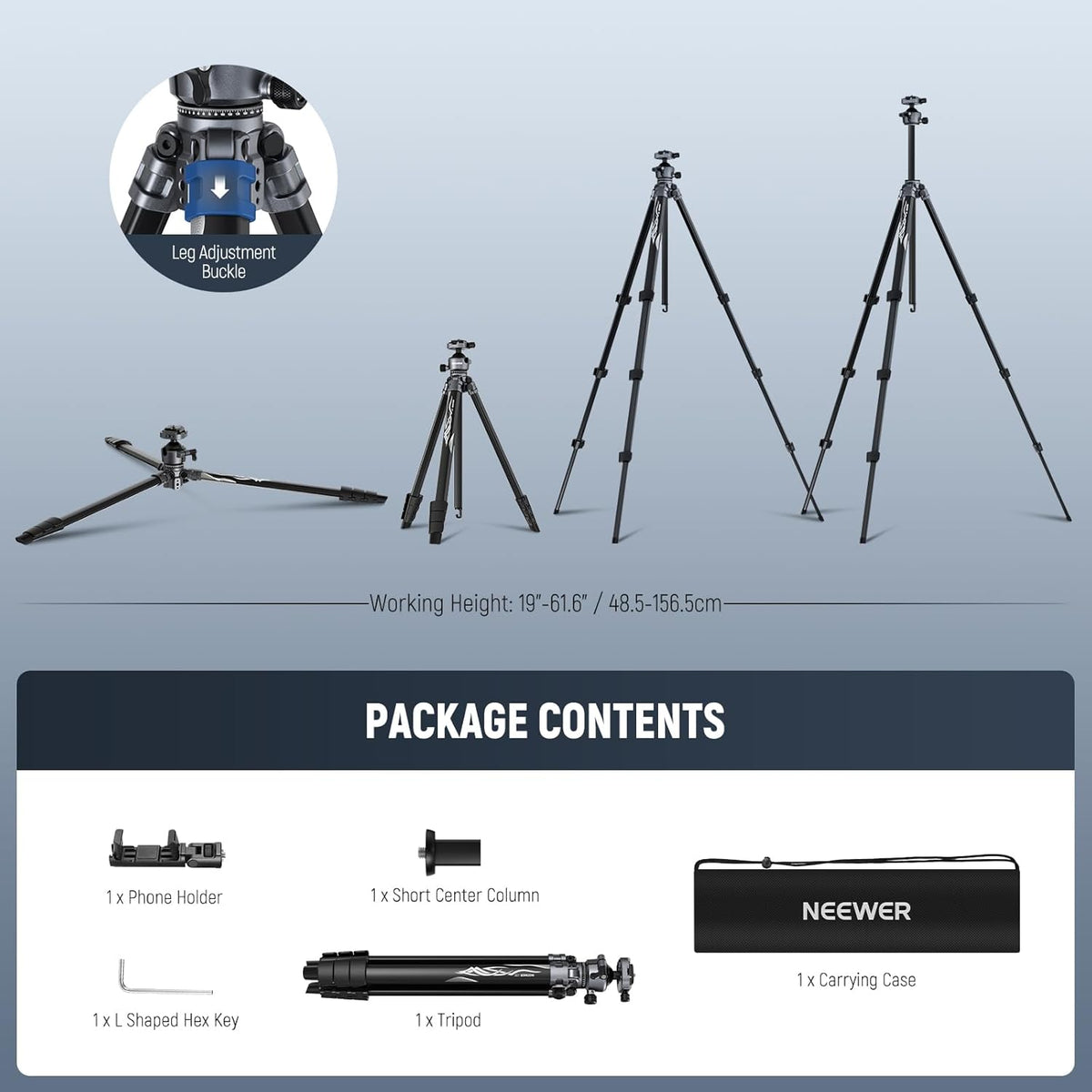 NEEWER LITETRIP LT07 Aluminium reisstatief voor camera, Pan Tilt Laag Profiel, Kogelhoofd, Arca QR-plaat, compatibel met Peak Design statiefplaat V3, dubbele as, telefoonhouder, max belasting 10 kg