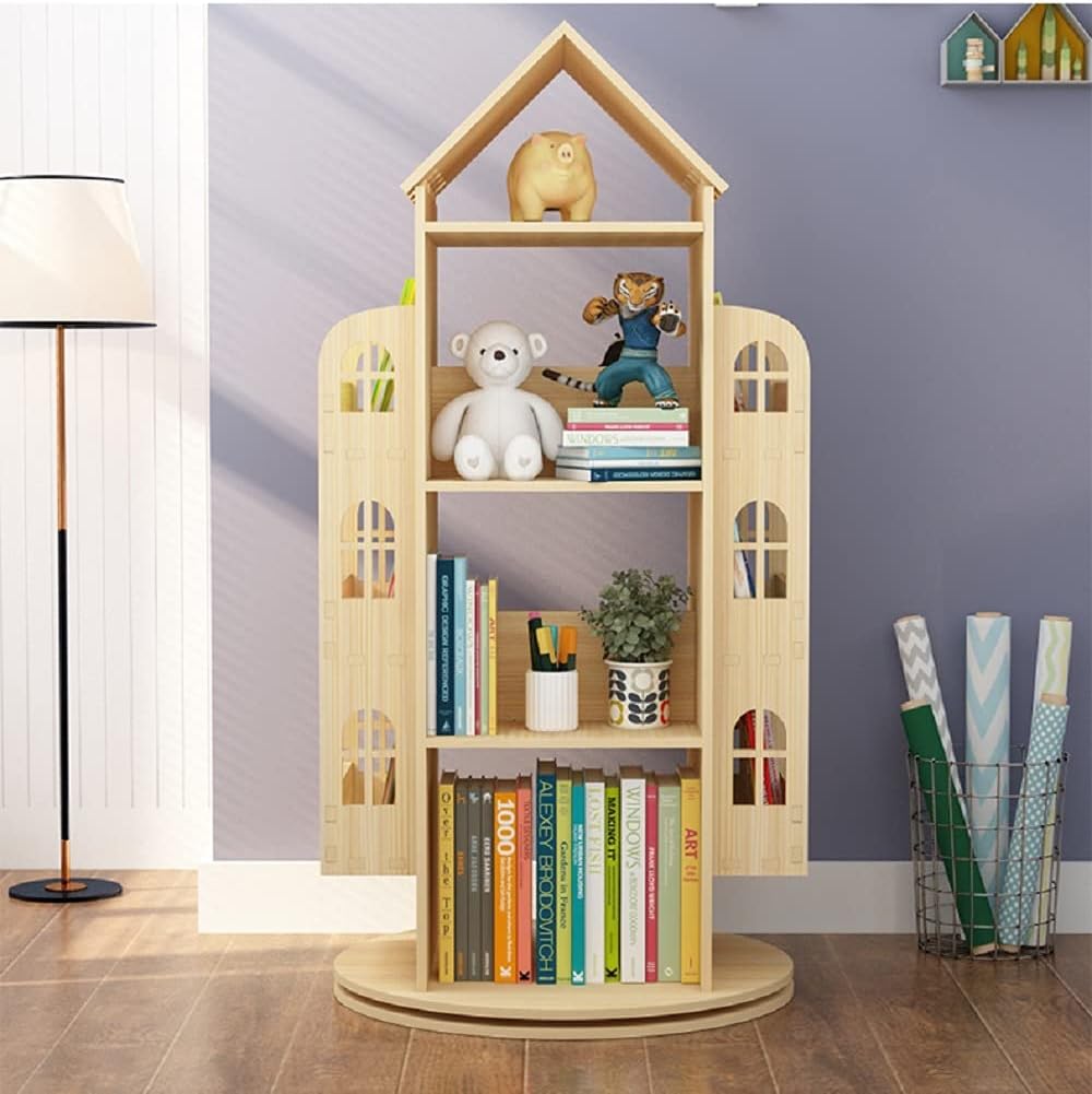 Roterende Boekenplank – Boekenrek – Boekenkast – Opbergrek – Kinderboekenkast – 360° Draaibaar – Van Ongeverfd Grenenhout Met Stalen Kogellagers