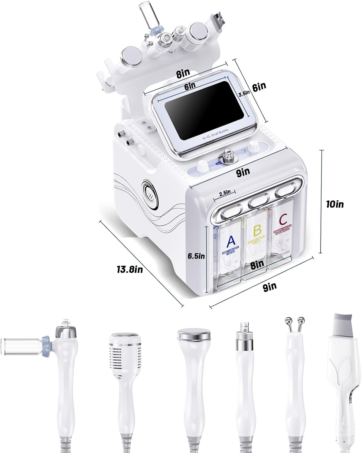 Aquafaciaal apparaat 6-in-1 – Hydrodermabrasie apparaat – Gezichtsmachine – Huidverzorgingsapparaat – Waterstof zuurstof gezichtsbehandeling – 6 opzetstukken – Touchscreen met 10 intensiteitsniveaus en 4 modi