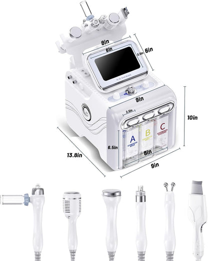 Aquafaciaal apparaat 6-in-1 – Hydrodermabrasie apparaat – Gezichtsmachine – Huidverzorgingsapparaat – Waterstof zuurstof gezichtsbehandeling – 6 opzetstukken – Touchscreen met 10 intensiteitsniveaus en 4 modi