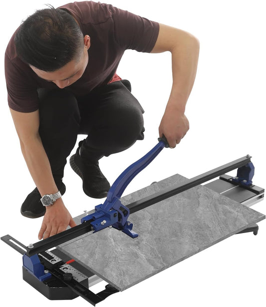OUKANING Manual Tile Cutter with Non-Slip for Precise Cuts up to 15 mm Thickness, Ball Bearing Sliding Head for Quick Grooves and Straight Cuts, for Ceramic, Porcelain (Blue, 80 cm) - QUORE