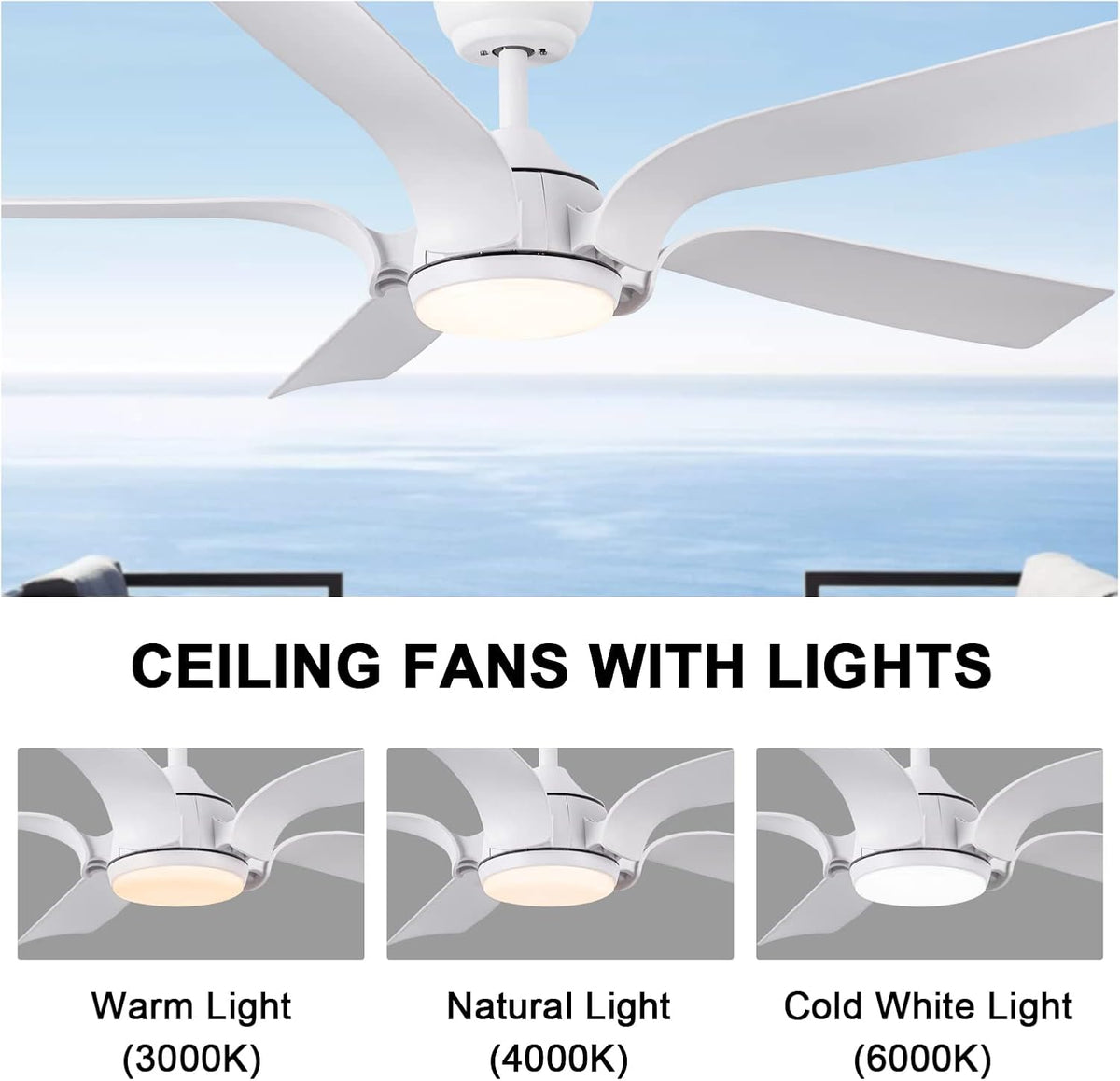 CJOY Plafondventilator met Lamp, LED Plafondventilator met Verlichting 142 cm Dimbaar, Plafondventilator Met Licht 3 Kleurtemperatuur 3000K/4000K/6500K, Zomer- en Wintermodi