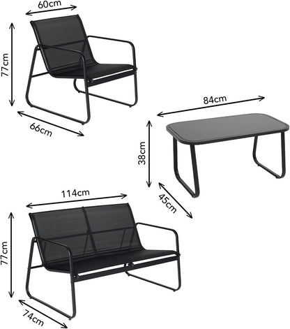 Brixy Tuinset - Loungeset - Tuinmeubelen - Tuinbank - Tuinstoelen - Tuintafel - Glazen blad - 4 Persoons - Zwart/Antraciet