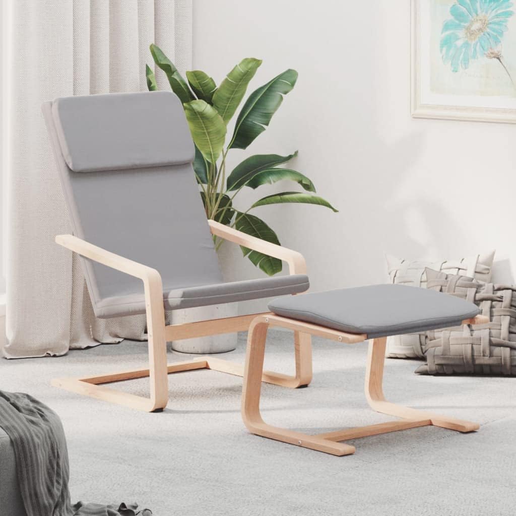 Relaxstoel – TV-Stoel – Ligstoel – Fauteuil – Lounge Chair – Lichtgrijs Stof – Massief Berkenhout Frame – Inclusief Voetenbank