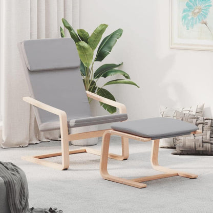 Relaxstoel – TV-Stoel – Ligstoel – Fauteuil – Lounge Chair – Lichtgrijs Stof – Massief Berkenhout Frame – Inclusief Voetenbank